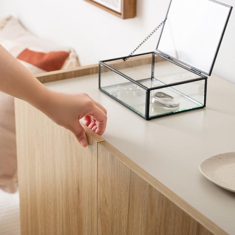 [幅70cm]木目柄バイカラーキャビネット