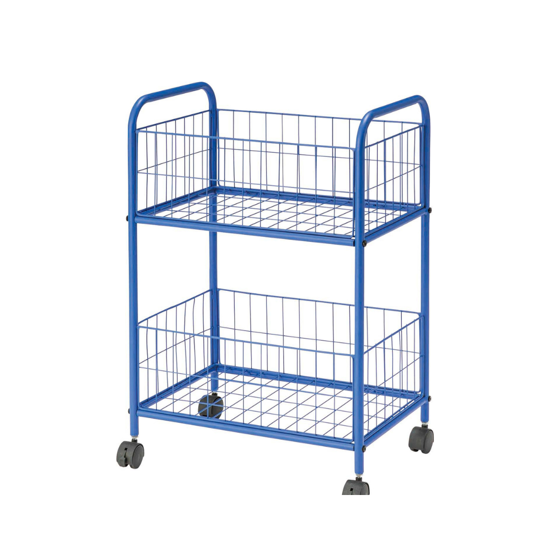 ブルーのポップなカラーの2段ワイヤーワゴン