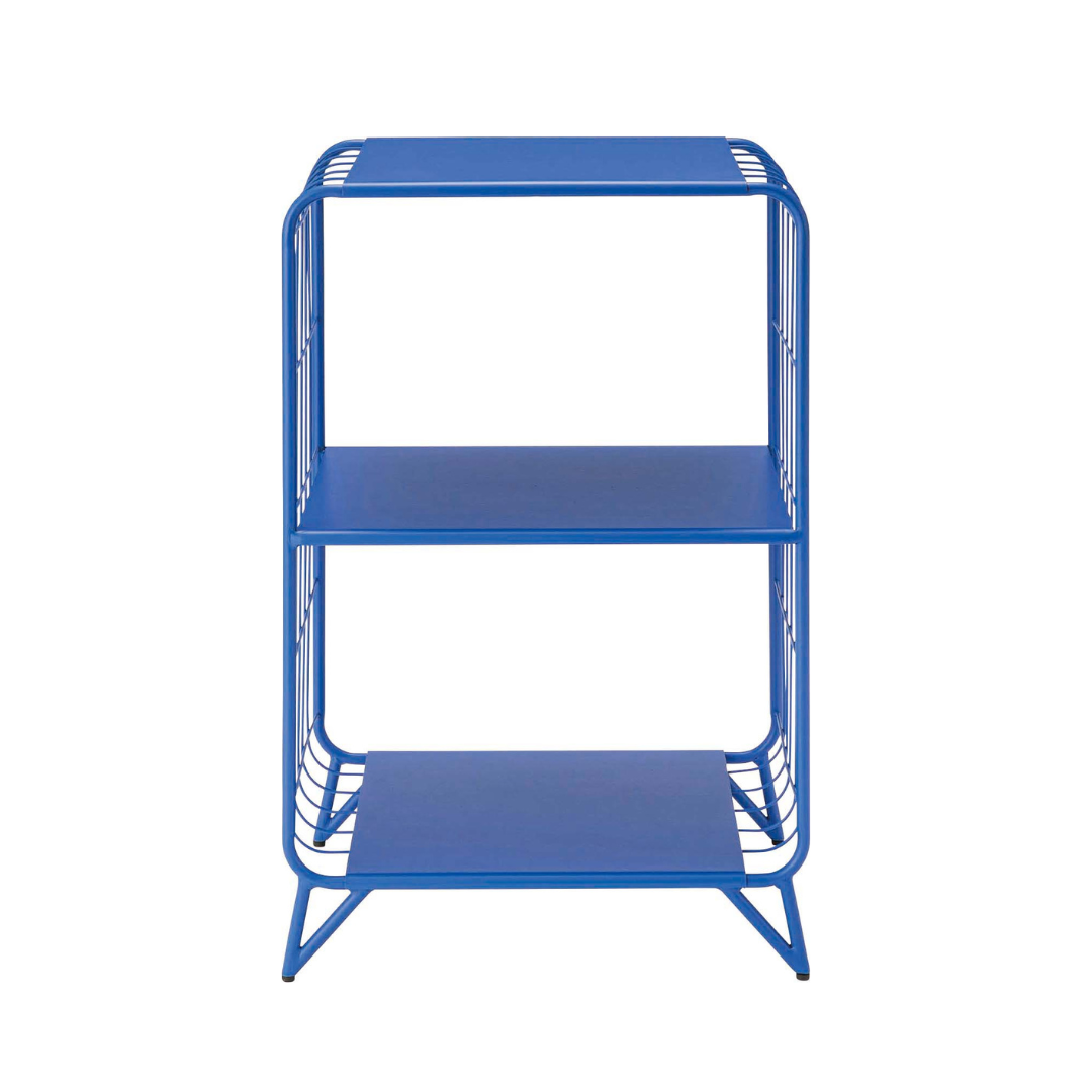 ブルーのポップな色味の2段のメッシュシェルフ