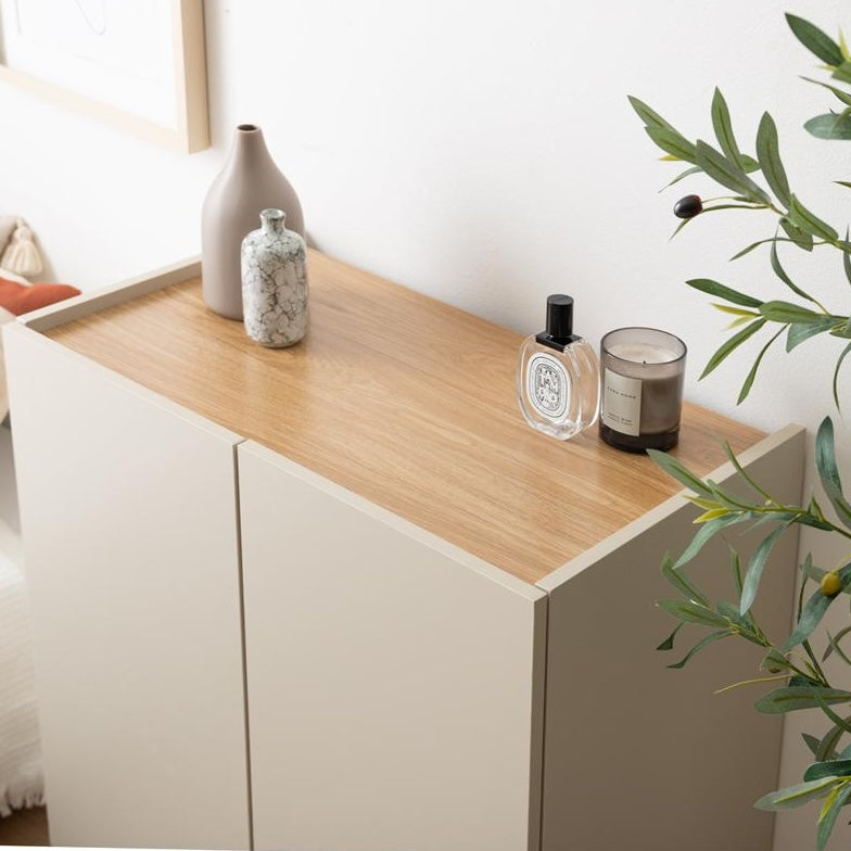 [幅70cm]木目柄バイカラーキャビネット