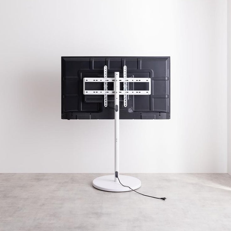 ホワイトのキャスター付きテレビスタンドの裏側