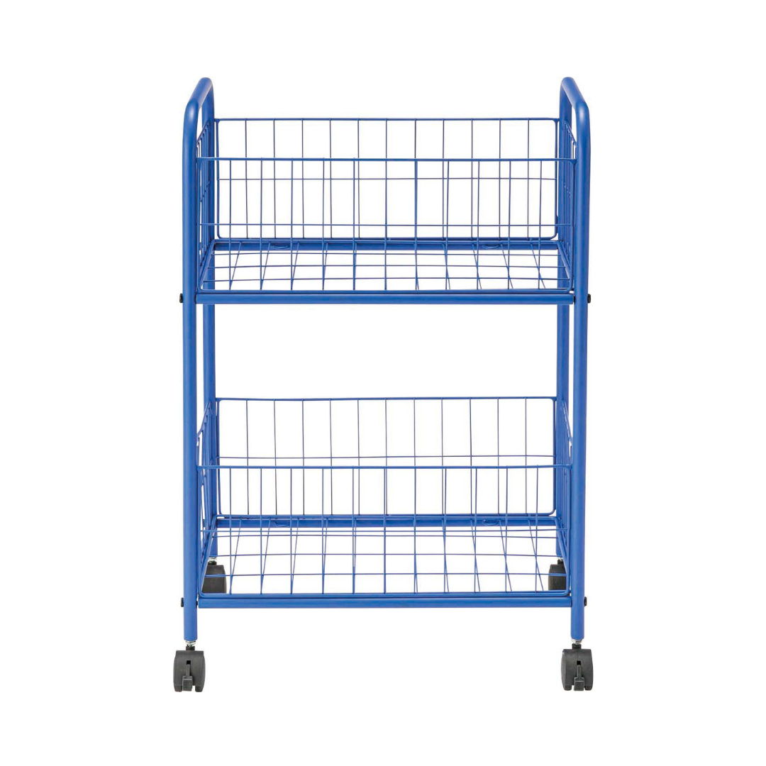 ブルーのポップなカラーの2段ワイヤーワゴン