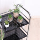 収納板がブラックのスチールワゴンに小さい植物がいくつか置かれてある様子