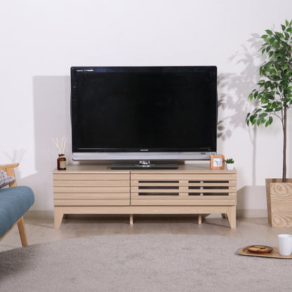 格子デザインのナチュラルウッドのテレビボード