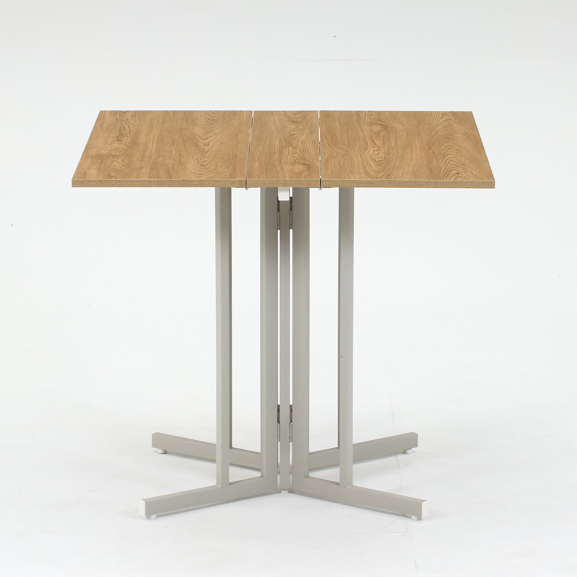 ウッド天板とスチール脚の異素材組み合わせの折りたたみ式のダイニングテーブル