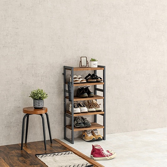 [幅45cm]可動棚ウッドシューズラック5段