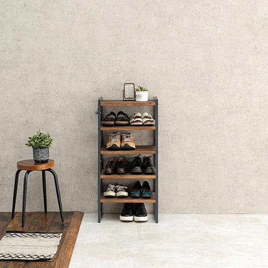 [幅45cm]可動棚ウッドシューズラック5段