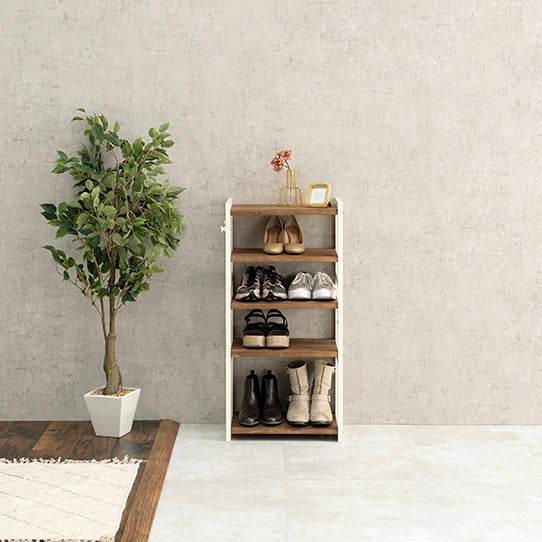 [幅45cm]可動棚ウッドシューズラック5段