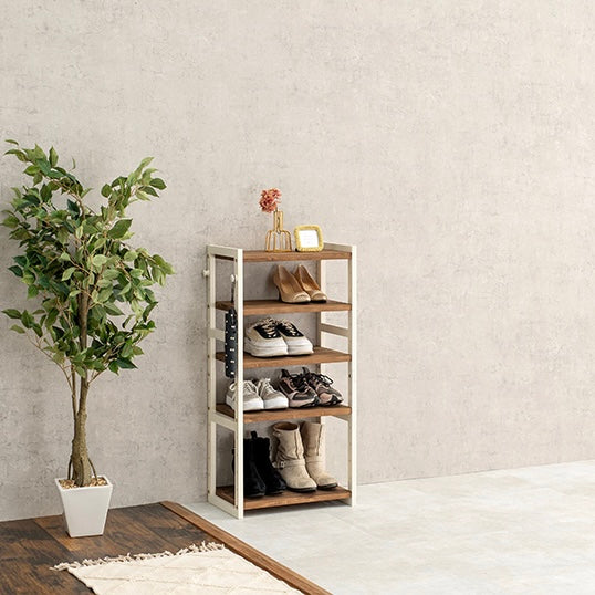 [幅45cm]可動棚ウッドシューズラック5段