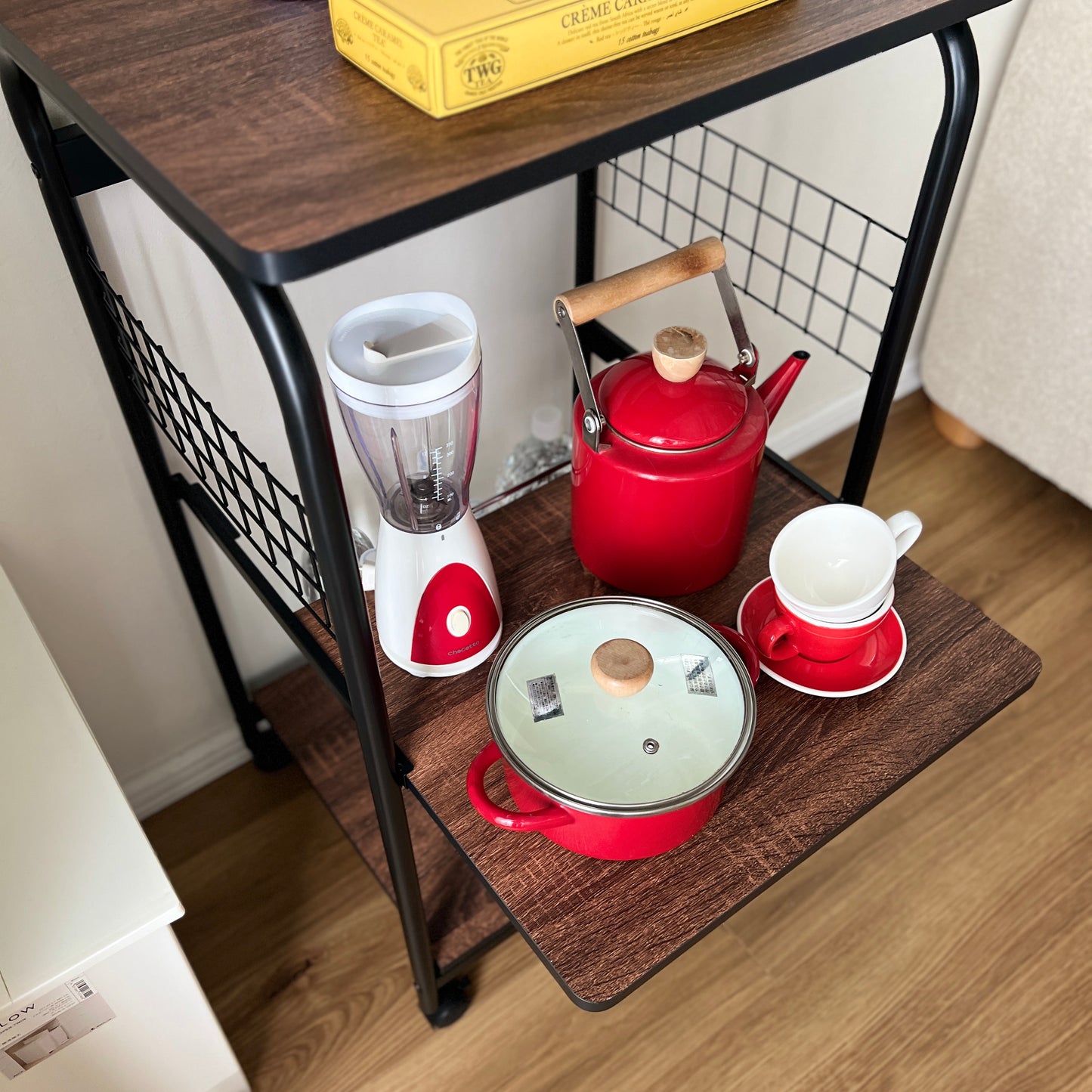 スライド中棚付コンパクトキッチンワゴン
