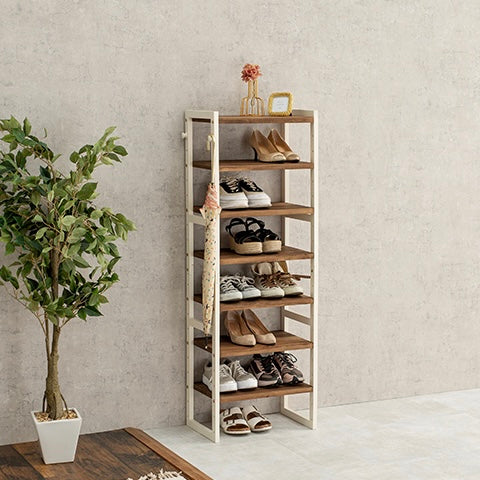 [幅45cm]可動棚ウッドシューズラック7段