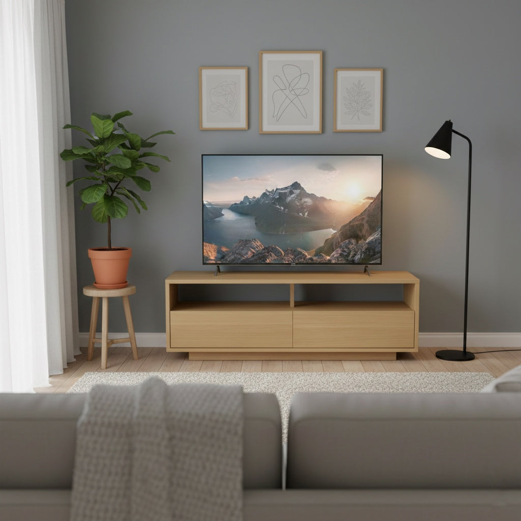 木目調の引き出し付きテレビボード