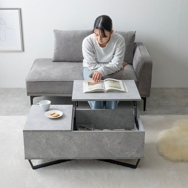 [幅90cm]昇降式引き出し付きセンターテーブル