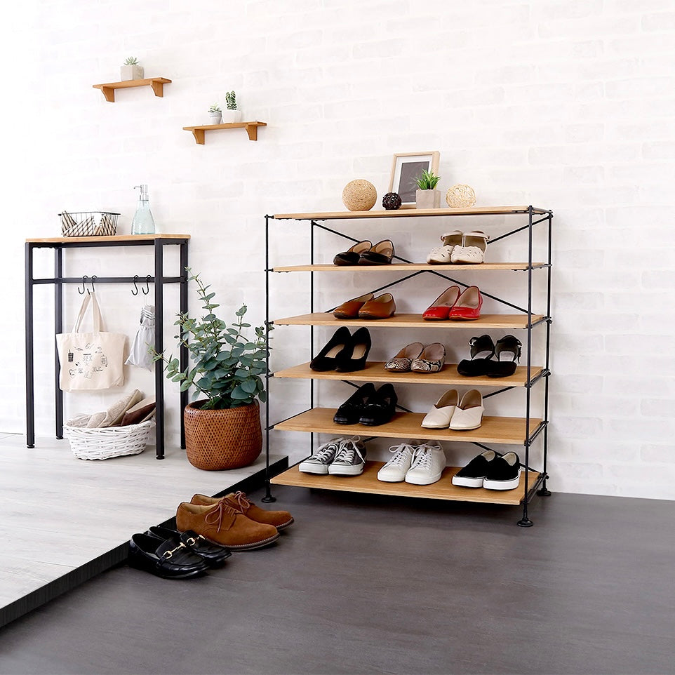 木目調シューズラック6段