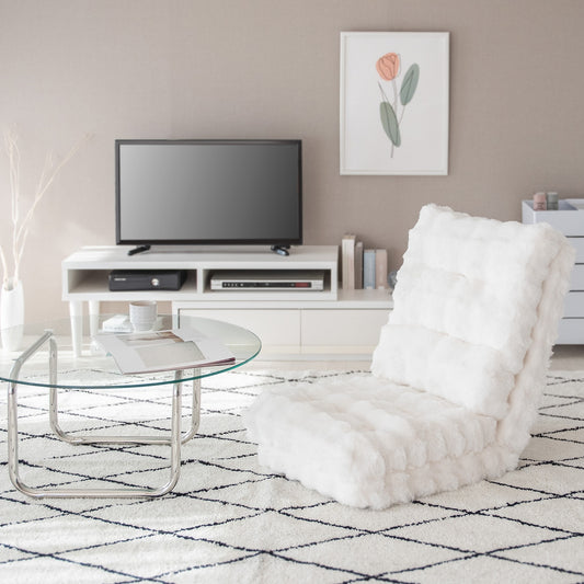 ふわとろ3way座椅子ホワイトがローテーブル横に置いてある様子