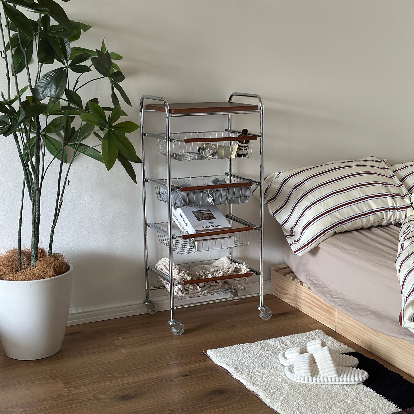 キャスター付きステンレスウッドワゴン