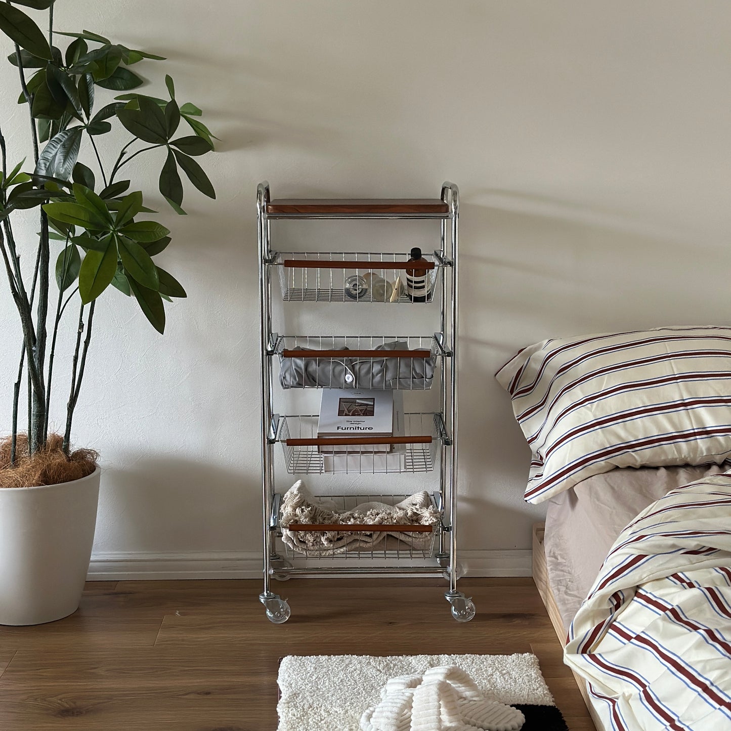 キャスター付きステンレスウッドワゴン