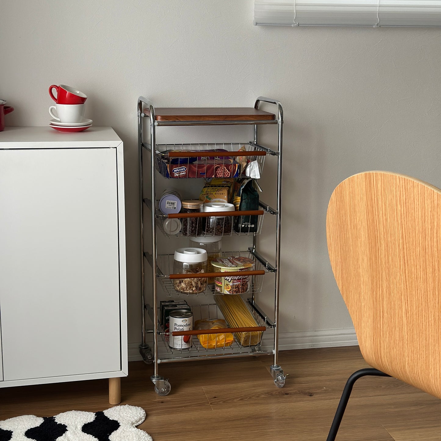 キャスター付きステンレスウッドワゴン