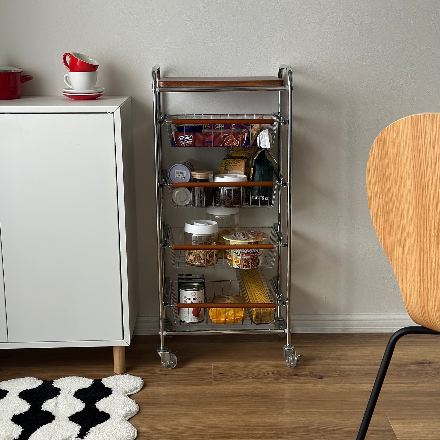 キャスター付きステンレスウッドワゴン