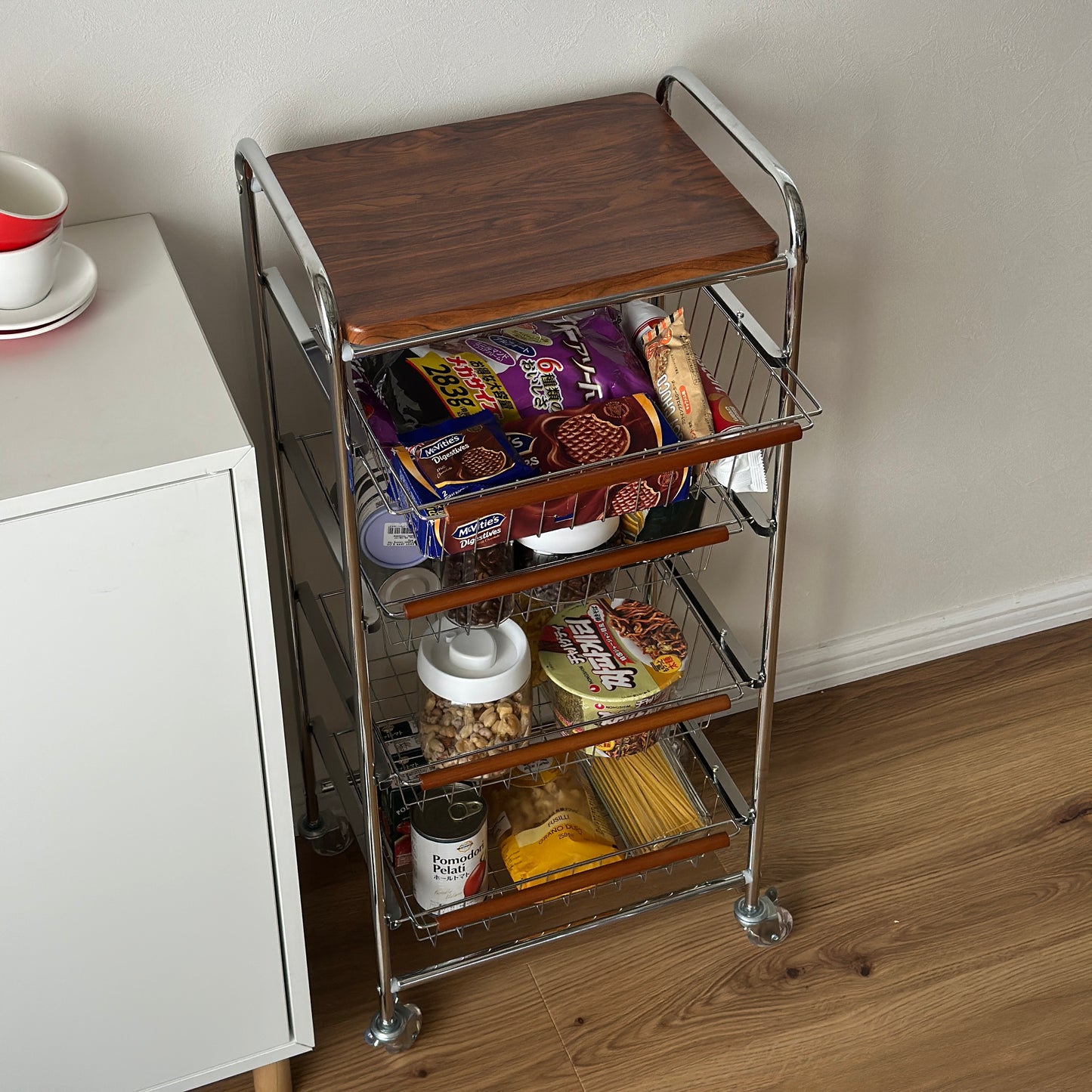 キャスター付きステンレスウッドワゴン