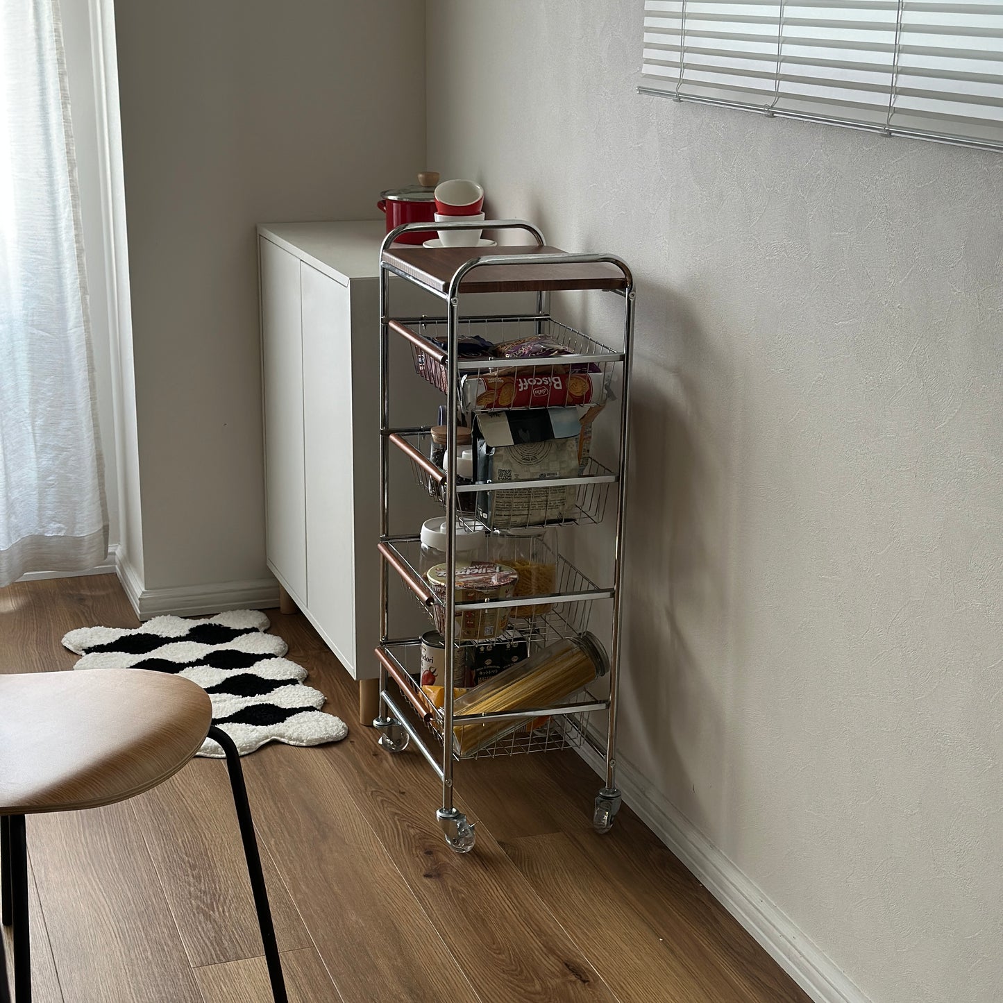 キャスター付きステンレスウッドワゴン