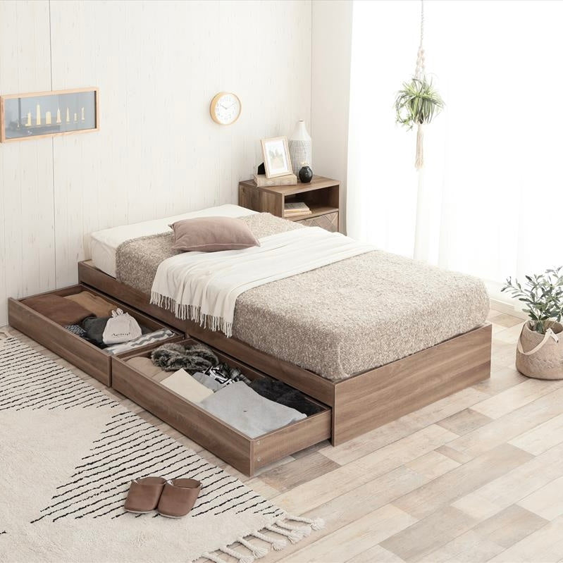 収納付きのブラウンのベッド