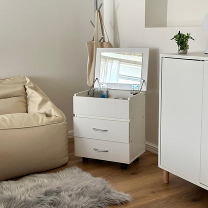 鏡付きのコスメワゴンがソファサイドに置かれている様子