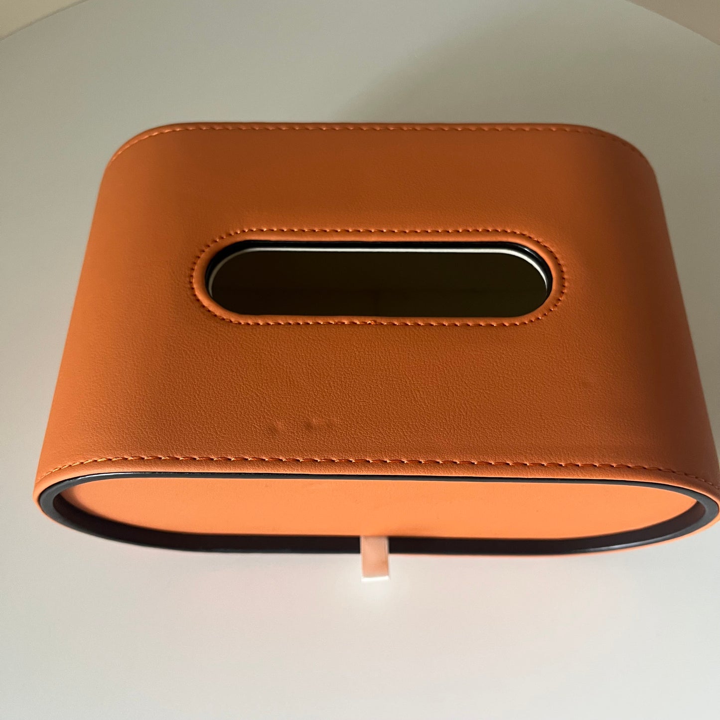 【outlet】楕円レザー調ティッシュケース オレンジ
