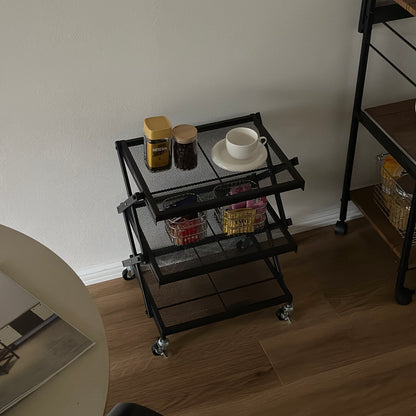 黒の3段のメッシュスチールラック