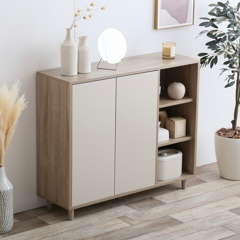 ナチュラルバイカラー縦開きキャビネット