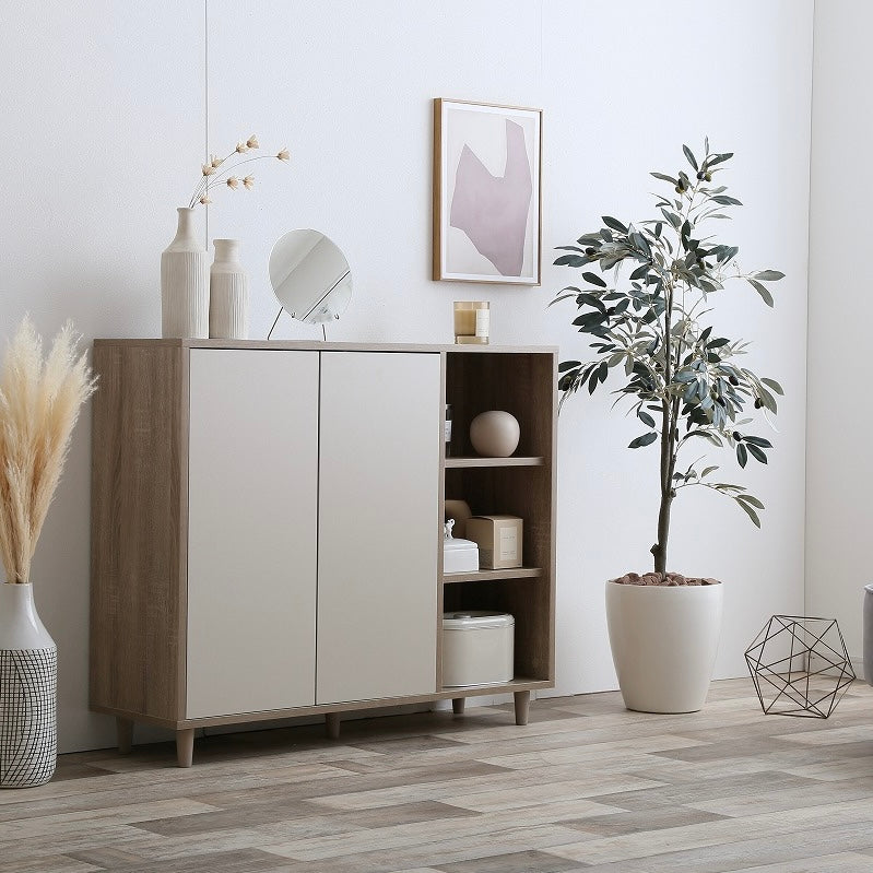 ナチュラルバイカラー縦開きキャビネット