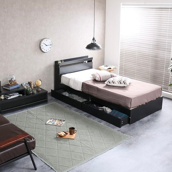 ブラックの収納付きベッドフレーム