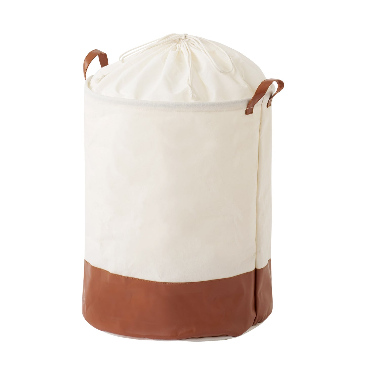 巾着ラウンドバスケットブラウンLを単体白抜きで写した写真
