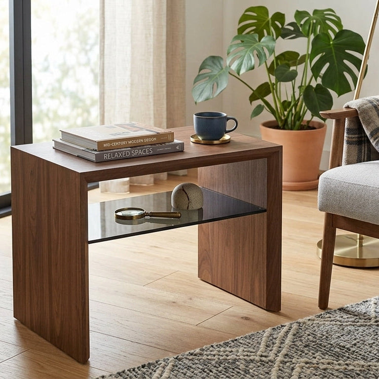 ガラス棚がついた2wayで使用できるサイドテーブル