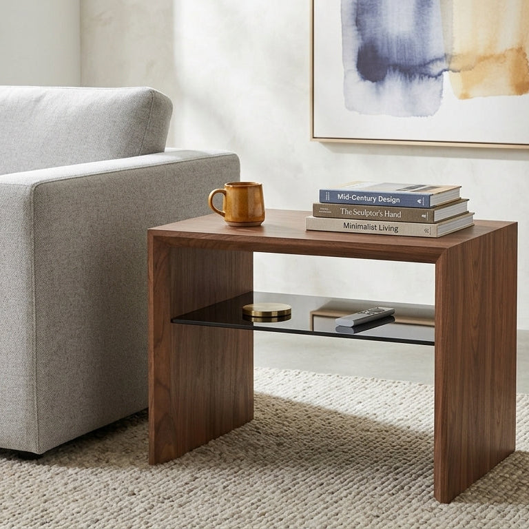 ガラス棚がついた2wayで使用できるサイドテーブル