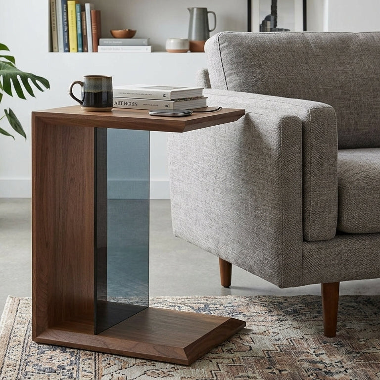 ガラス棚がついた2wayで使用できるサイドテーブル