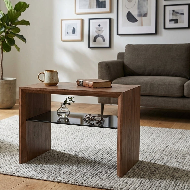 ガラス棚がついた2wayで使用できるサイドテーブル