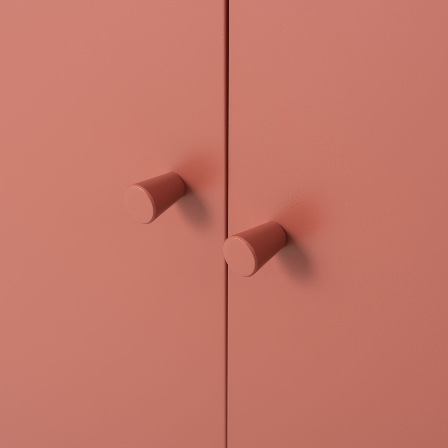 ピンクのスチール製のシンプルなキャビネット収納の取手部分
