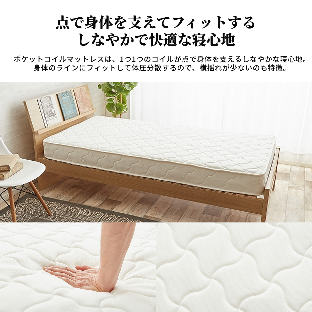 ホワイトのポケットコイルマットレスの説明