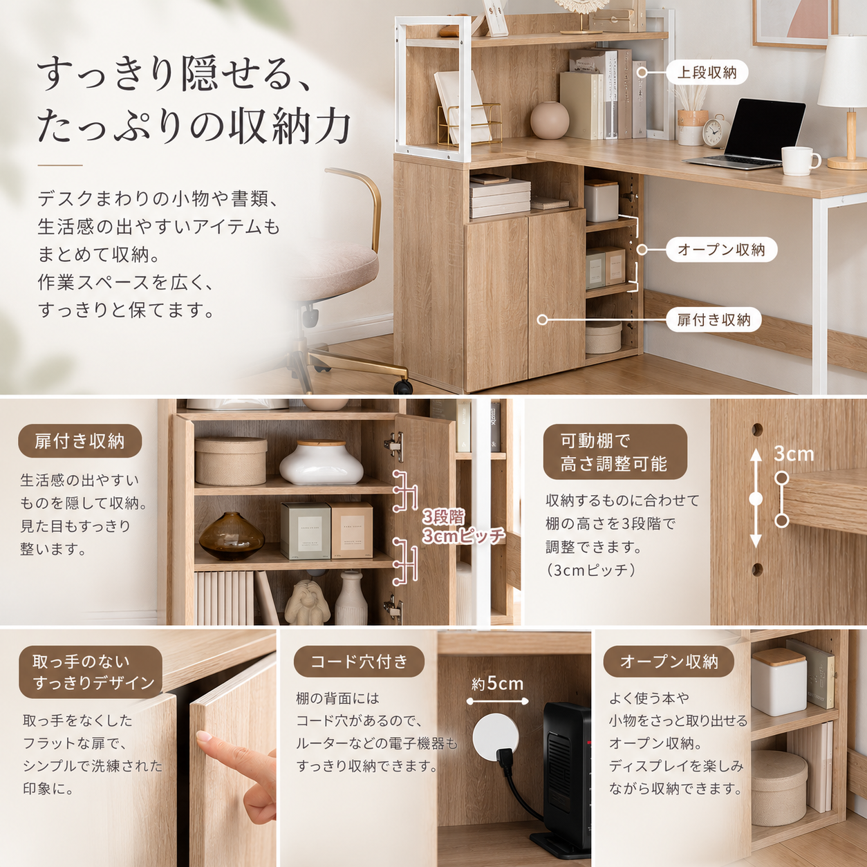 [幅120cm]L字収納付きデスク