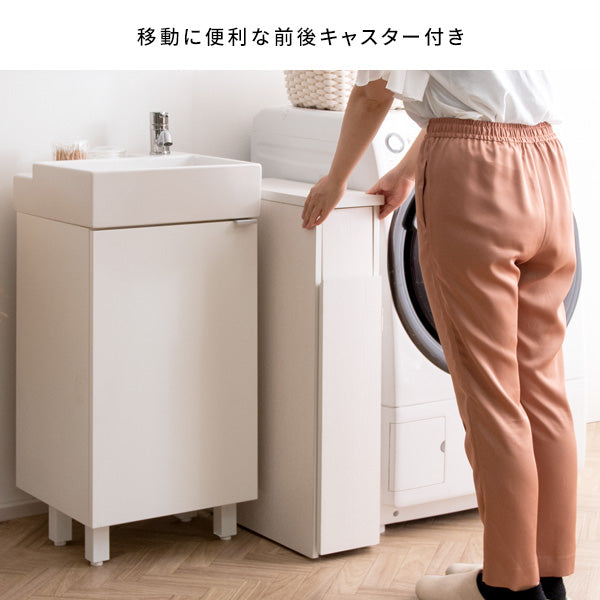 幅17cmのプッシュ式スリムダストボックス付き白色コンパクトなバスルームキャビネットと一体型洗面台
