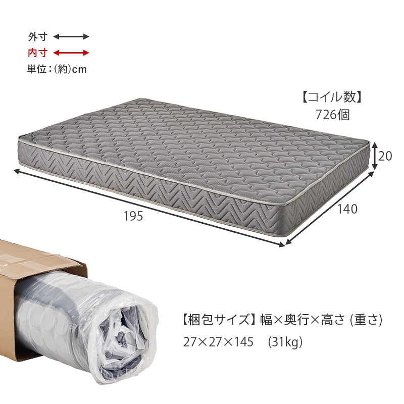 グレーのポケットコイルマットレスのサイズ