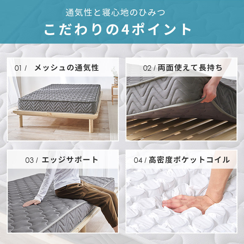 グレーのポケットコイルマットレスの説明
