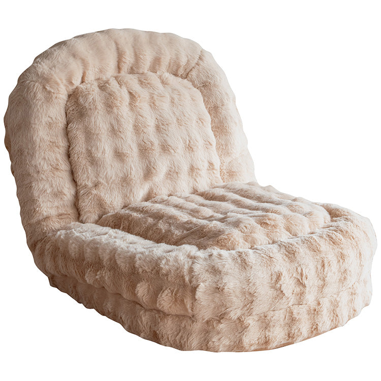 ベージュのふわふわな生地のソファベッド