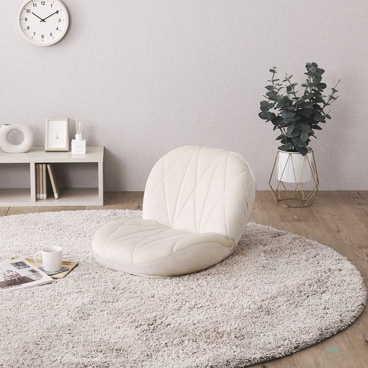 アイボリーのキルティングベロア座椅子を部屋に置いている様子