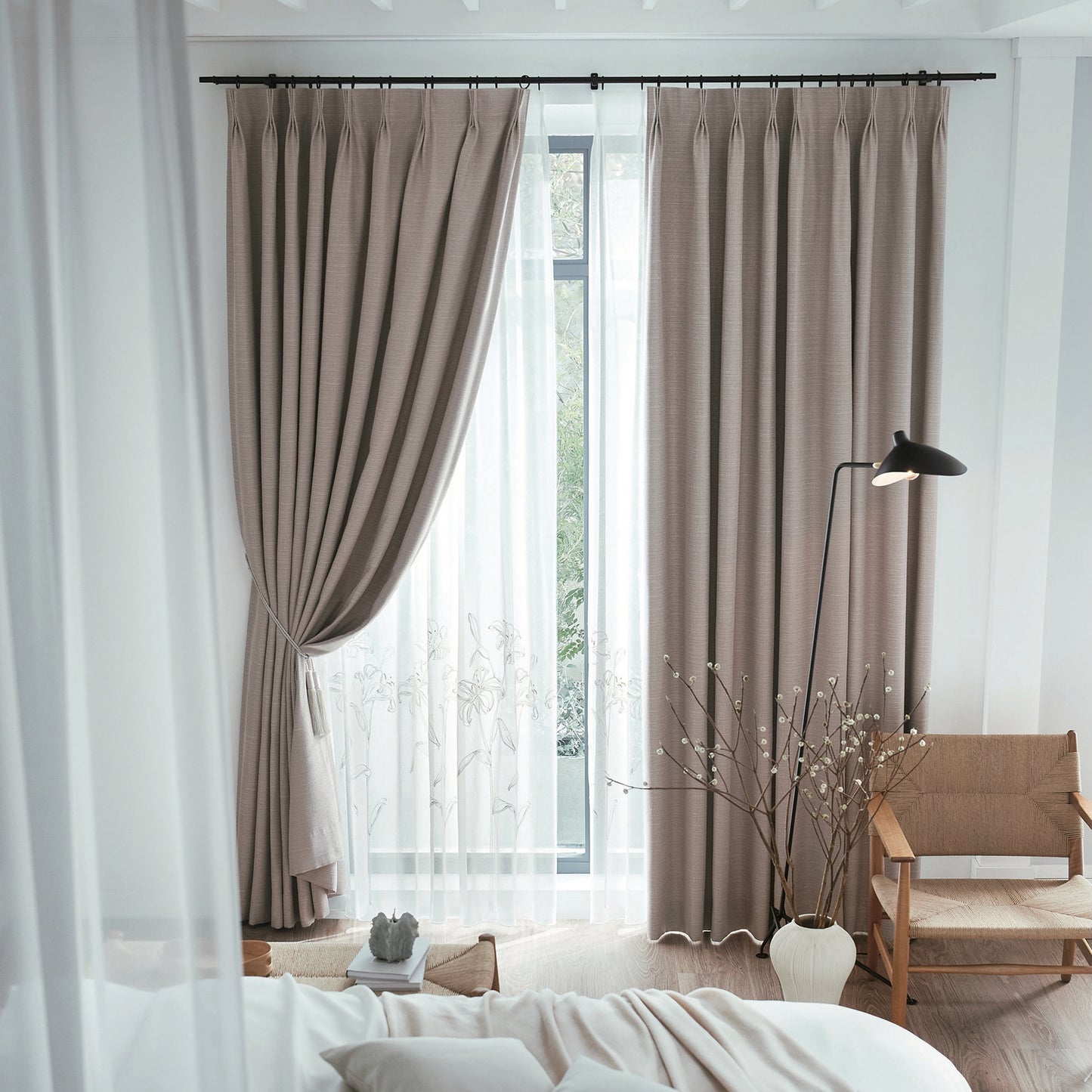 幅155cm[両開き2枚セット]ミックスツイード遮光カーテン